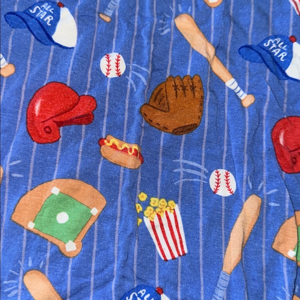 Little Sleepies Blue Baseball Print Pajama Set with Red Trim - Picture 2 of 3